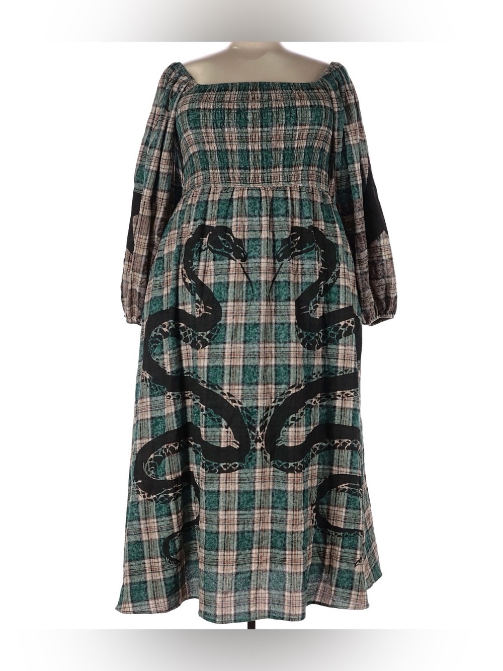 Dressed in LALA Sweet Revenge Smocked Plaid Snake Dress